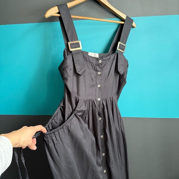 ASOS UO Azelia Button Midi Dress Black Buttoned Spaghetti Strap Sundress Size 6 - Picture 7 of 16